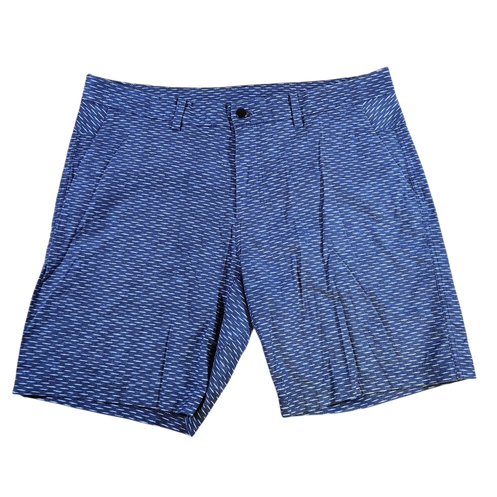 Lululemon Mens Size 38 Blue White Patterned Performance Chino Shorts Golf Casual